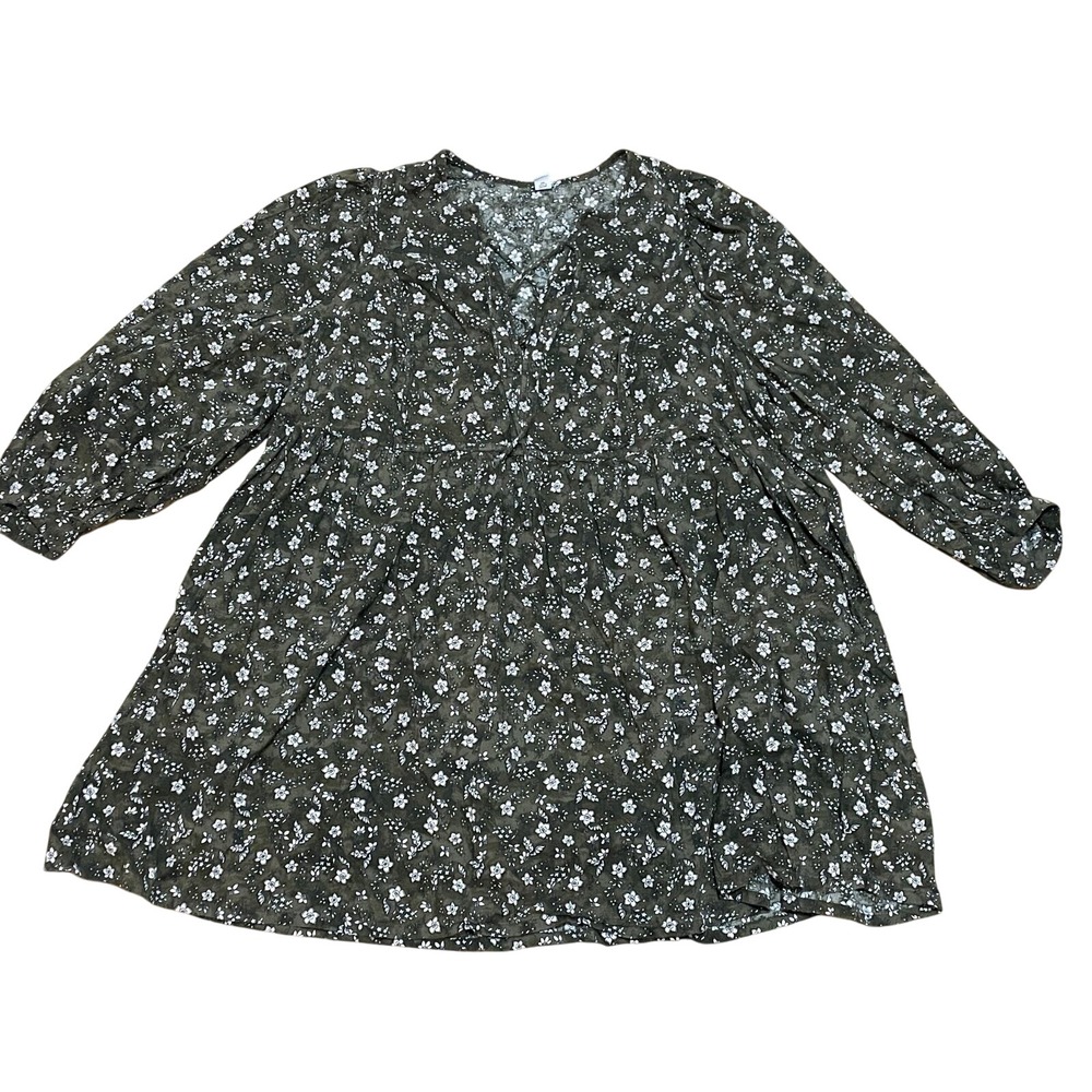 Old‎ Navy Women's 3X Green Floral Print Long Sleeve Prairie Mini Dress